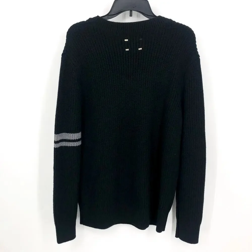 LABEL Mens Go-To Sweater XL Black Grey Merino Wool Knit Crewneck Pullover NWT